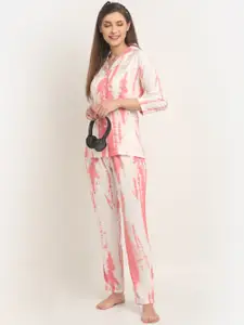 Claura Women White & Pink Printed Cotton Night Suit