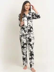 Claura Women Black & White Printed Cotton Night Suit