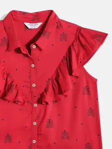 U.S. Polo Assn. Kids Red Brand Logo Printed Ruffles Shirt Style Top