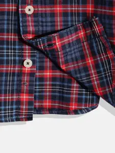 U.S. Polo Assn. Kids Boys Navy Blue & Red Tartan Checked Pure Cotton Casual Shirt