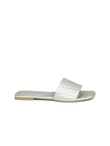 Inc 5 Women Silver-Toned Solid Open Toe Flats