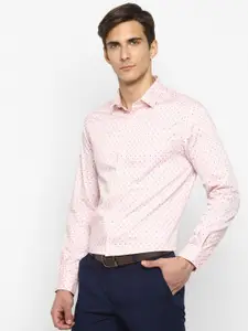 Turtle Men Pink Slim Fit Printed Pure Cotton Formal Shirt