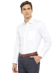 Turtle Men White Solid Cotton Slim Fit Formal Shirt