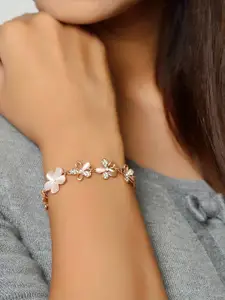 AQUASTREET 18K Rose Gold-Plated & White Crystal-Studded Charm Bracelet & Layered Pendant Necklace Jewellery Set