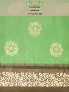 Saree mall Green & Brown Ethnic Motifs Zari Linen Blend Taant Saree