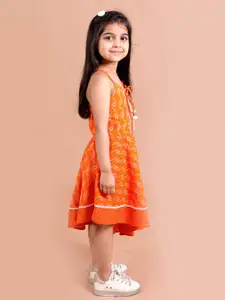 pspeaches Girls Orange Printed Fit & Flare Pure Cotton Midi Dress