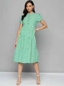 Chemistry Green & White Checked Tiered A-Line Midi Dress