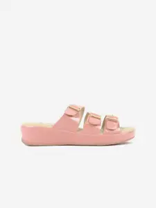 Carlton London Pink Flatform Sandals with Buckles