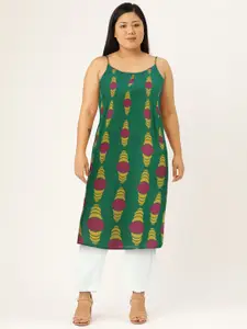 Anouk Women Green & Yellow Printed Pure Cotton Kurta