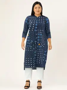 Anouk Women Navy Blue Geometric Printed Pure Cotton Kurta
