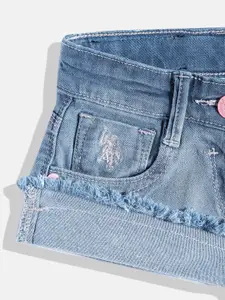 U.S. Polo Assn. Kids Girls Blue Regular Fit Denim Shorts