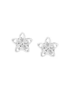 AMI Silver-Plated Floral CZ Studded Studs Earrings