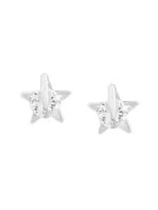AMI Silver-Plated Cubic Zirconia-Studded Star Shaped Studs Earrings