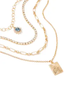 Accessorize Women Set Of 4 Gold-Toned & Blue Harvest Cupchain & Coin Layered Necklace