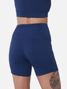 Blissclub Women Navy High Waisted Stretchy Shorts with Pockets