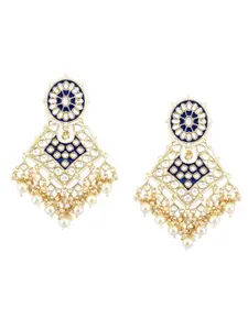 Zaveri Pearls Blue Gold-Plated Contemporary Meenakari Kundan Drop Earrings