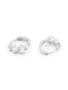 AMI Silver-Plated Contemporary CZ Stone Studded Hoop Earrings