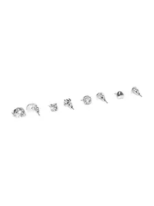 OOMPH Set Of 12 Silver-Toned Circular Studs Earrings