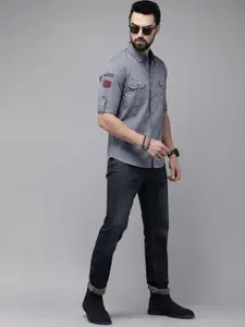 The Roadster Lifestyle Co. Men Grey Solid Pure Cotton Casual Shirt