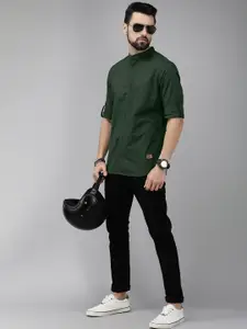 The Roadster Lifestyle Co. Men Green Solid Slim Fit Mandarin Collar Casual Shirt