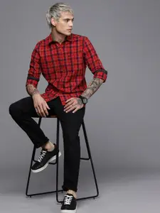 WROGN Men Red & Blue Tartan Checks Casual Shirt