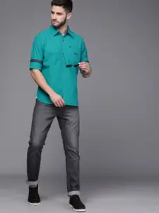 WROGN Men Teal Green Slim Fit Pure Cotton Casual Shirt