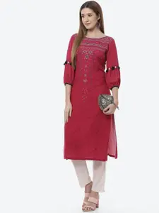Rangriti Women Rust Ethnic Motifs Embroidered Flared Sleeves Thread Work Kurta