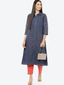 Rangriti Women Navy Blue Striped Kurta