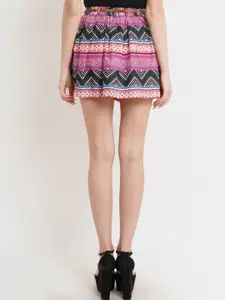 Purple State Women Pink Printed Pure Cotton Flared Mini Skirt