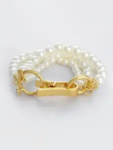 SOHI Women White & Gold-Toned Brass Pearls Gold-Plated Multistrand Bracelet