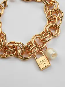 SOHI Women Gold-Plated & White Brass Pearls Link Bracelet