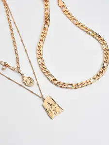 SOHI Set Of 3 Gold-Plated Designer Pendant With Chain
