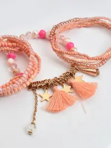 SOHI Women Peach-Coloured Gold-Toned Beaded Bracelet