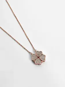 SOHI Women Gold-Toned AD Stones Studded Heart Shaped Pendant Chain