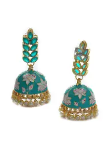 SOHI Gold-Plated Green Dome-Shaped Jhumkas Earrings