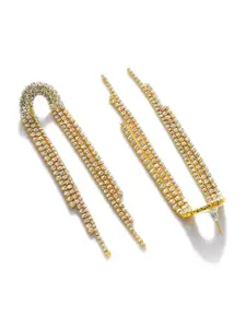 SOHI Gold-Toned Stone Studded Drop Earrings