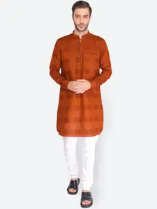 NAMASKAR Men Brown Self Design Pure Cotton Kurta
