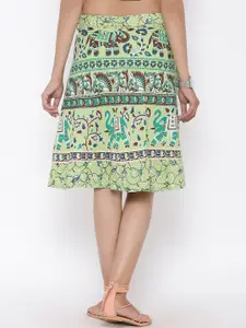 SOUNDARYA Women Olive Printed Wrap-Around Knee-Length Skirt