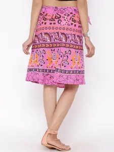 SOUNDARYA Women Pink Printed Wrap-Around Knee-Length Skirt