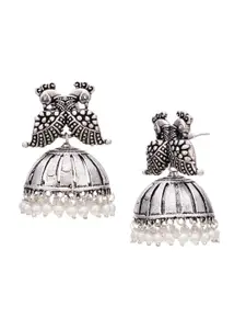 ATIBELLE Silver-Plated Peacock Shaped Jhumkas Earrings