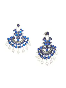 ATIBELLE Silver-Plated & Blue Floral German Silver Chandbalis Earrings