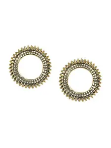 Vembley Pack of 2 Oxidized Gold-Toned & Multicolor Beads Chandbali & Hoop Earrings