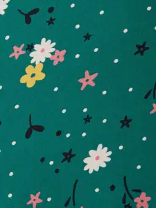 People Green Ditsy Floral Print Flared Sleeves Liva Crop Top