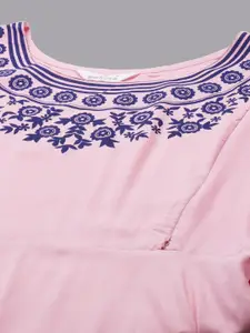 MomToBe Women Pink Geometric Yoke Design Maternity Sustainable Kurta