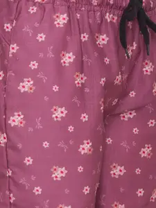FashionRack Women Purple & Pink Set Of 2 Printed Cotton Lounge Pants