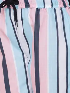 FashionRack Kryptic Woman Pack Of 2 Purple & Multicolour Striped 100% Cotton Lounge Pants