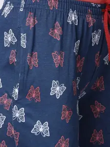 Kryptic Woman Pack of 2 Navy Blue & Green 100% Cotton Printed Lounge Pants