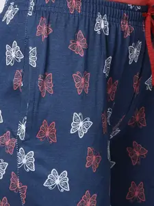 Kryptic Woman Pack of 2 Navy Blue & Green Pure Cotton Printed Lounge Pants