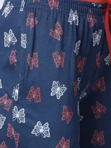 Kryptic Women Pack of 2 Blue & Black Printed Mid Rise Cotton Lounge Pants