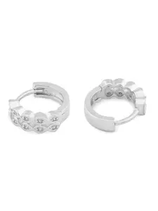 AMI Silver-Plated Cubic Zirconia Studded Hoop Earrings